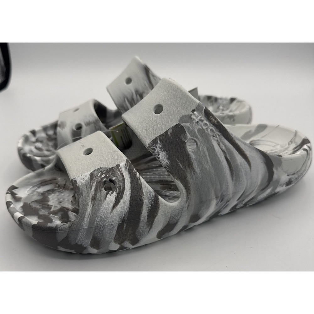 New Crocs Classic‎ Marbled Slide Sandals Men's 6 ,  Women's 8  White Grey 211563